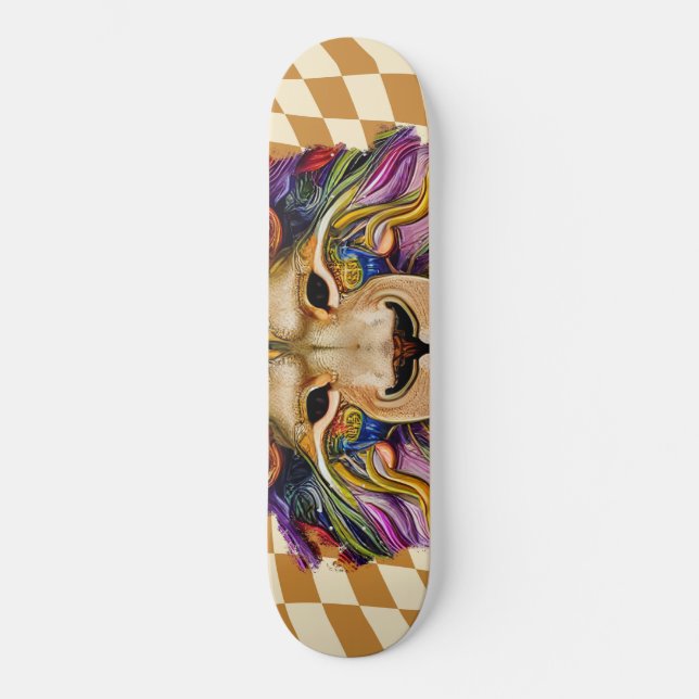 Skateboard Checkered Retro Golden Rainbow Lion (Front)