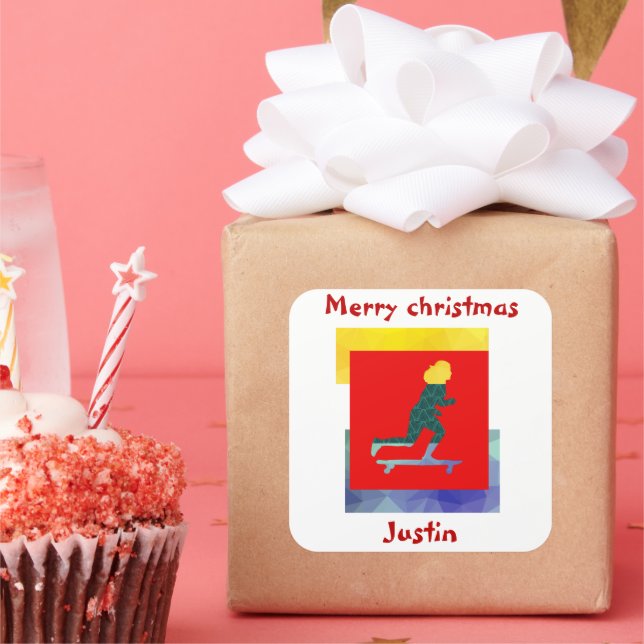 skateboard christmas gift, personalized name square sticker (Party)