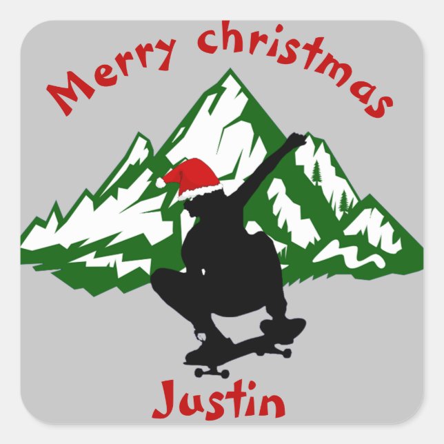 skateboard christmas gift, personalized name square sticker (Front)