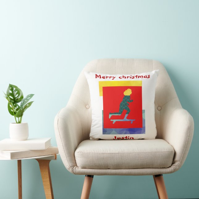 skateboard christmas gift, personalized name   throw pillow (Chair)