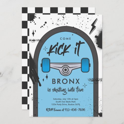 Skateboard Come Kick It Urban Sport Birthday Party Invitation