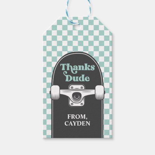 Skateboard Cool Dude Birthday Thanks Dude Favor Gift Tags