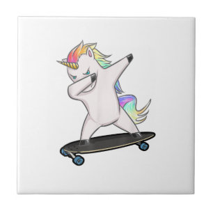 Skateboard Dabbing Unicorn Women Men Kids T-Shirt Ceramic Tile