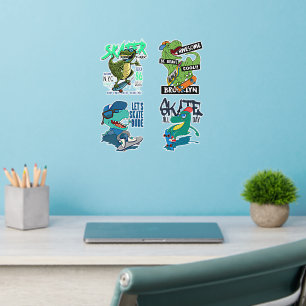 Skateboard Dinosaur Cartoon Wall Decal