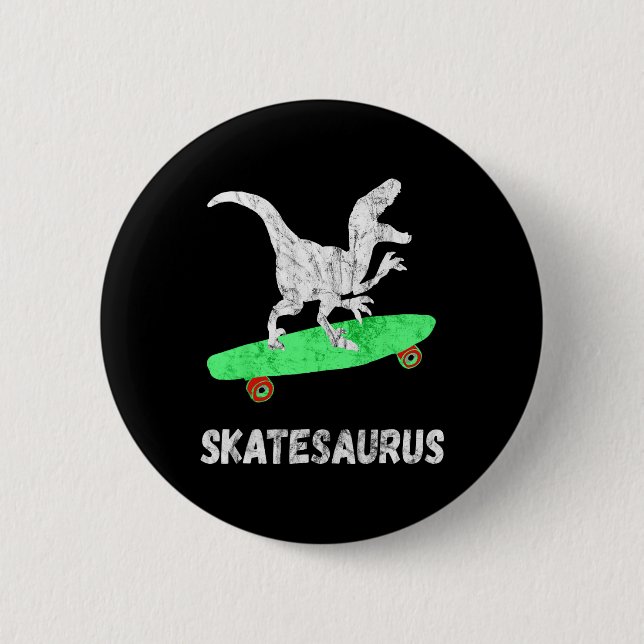 Skateboard Dinosaur Skateboarding T-rex Funny Skat Button (Front)