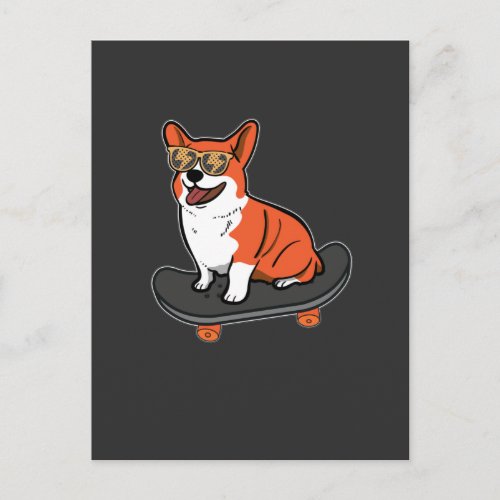 Skateboard Dog Corgi Sunglasses Skater Puppy Postcard