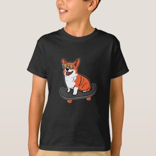 Skateboard Dog Corgi Sunglasses Skater Puppy T_Shirt