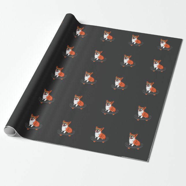 Skateboard Dog Corgi Sunglasses Skater Puppy Wrapping Paper (Unrolled)