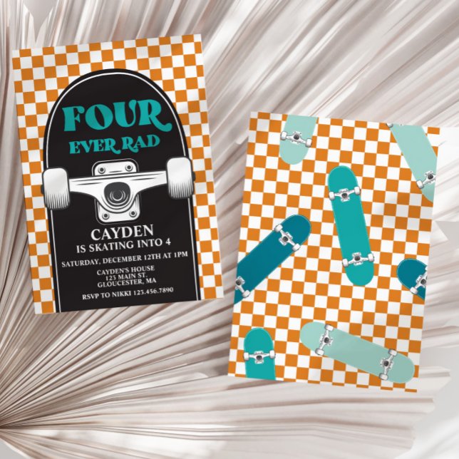 Skateboard Four Ever Rad 4th Birthday Invitation (Creator Uploaded)