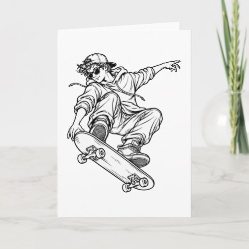 Skateboard Freestyle – Urban Line Art Card
