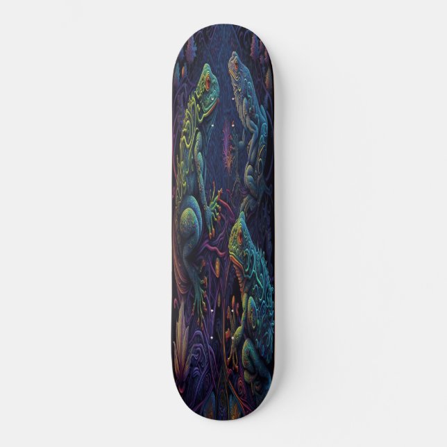 Skateboard Girly Cute Purple Gold Artistic Frogs (Front)
