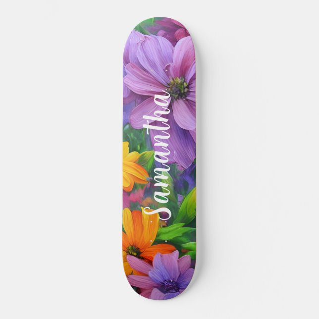Skateboard Girly Pattern Purple Floral flowers (Front)
