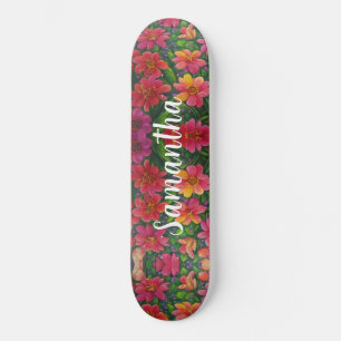 Skateboard Girly Pattern red orange Floral flowers