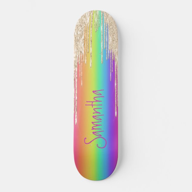 Skateboard Girly Sparkle Purple Rainbow (Front)