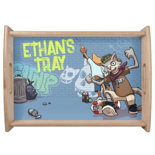 Skateboard  Graffiti Alley Cats Personalised Name Serving Tray