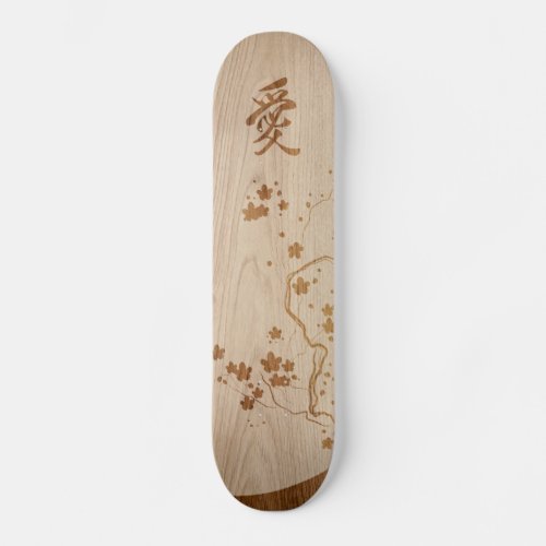 Skateboard gravure bois japonais branche cerisier