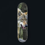 Skateboard Gray wolf predator watching<br><div class="desc">The skateboard has a specific design, representing a predatory gray wolf. On the surface of the skateboard, you can see the visual image of this wolf, who's looking at his environment. The wolf's depiction suggests a shocking and detailed image, intended to convey the image of a majestic and captivating predator....</div>