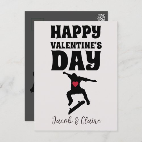 skateboard Happy valentines day personalize name  Holiday Postcard