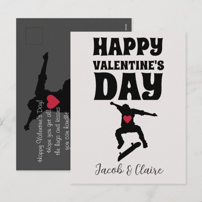 skateboard, Happy valentines day personalize name  Holiday Postcard (Front/Back)