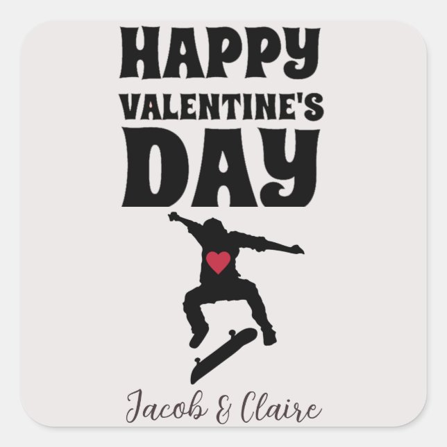 skateboard, Happy valentines day personalize name Square Sticker (Front)