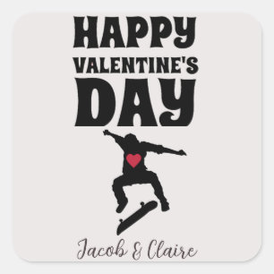 skateboard, Happy valentines day personalize name Square Sticker