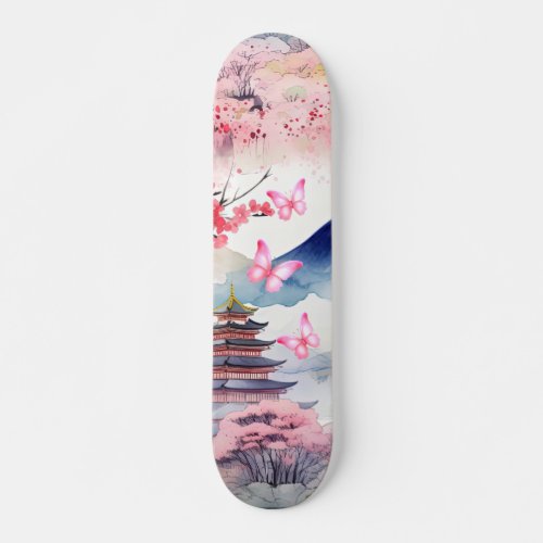 Skateboard Japanese Art with Butterflies