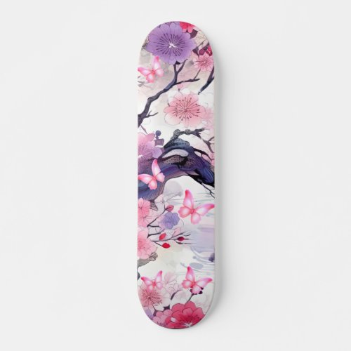 Skateboard Japanese Cherry Blossom  Butterflies