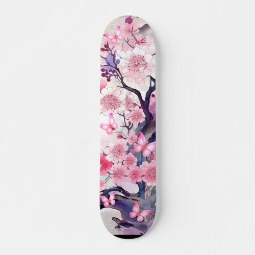 Skateboard Japanese Cherry Blossom  Butterflies