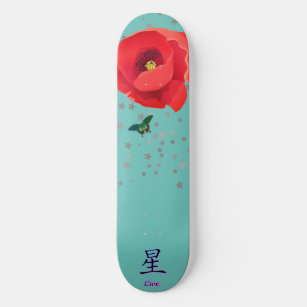 Skateboard JAPANESE FLOWERS STARS KANJI LIVE