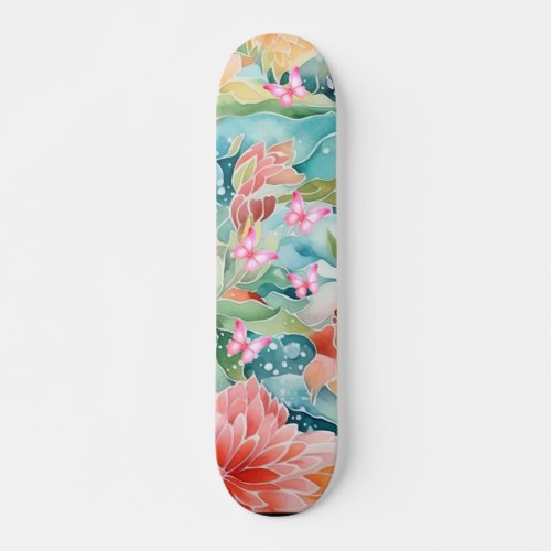 Skateboard Japanese Lotus  Butterflies