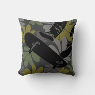 Skateboard Jump 60s Floral Grey Mutes Throw Pillow