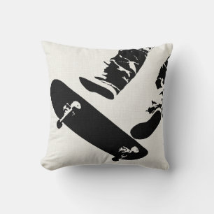 Skateboard Jump - Black And White Throw Pillow