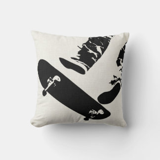 Skateboard Jump - Black And White Throw Pillow