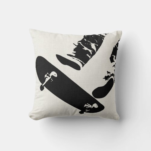 Skateboard Jump _ Black And White Throw Pillow
