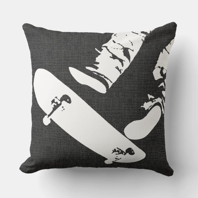 Skateboard Jump – Urban Action Grey Look  Throw Pillow (Front)