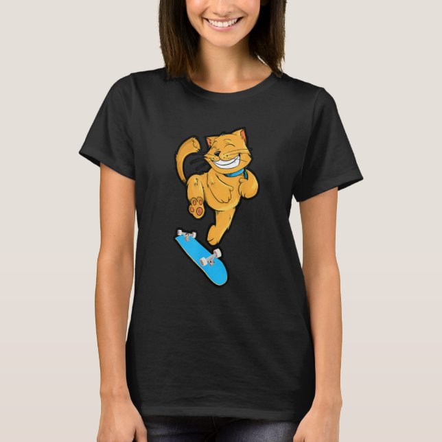 Skateboard Kickflip Cat  for Skateboarders and Cat T-Shirt (Front)