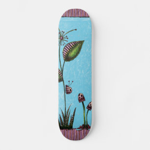 Skateboard, Ladybug Flower Mushrooms Skateboard Deck