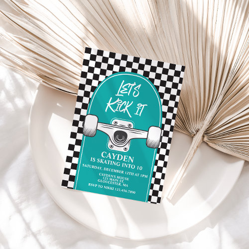 Skateboard Let's Kick It Birthday Invitation