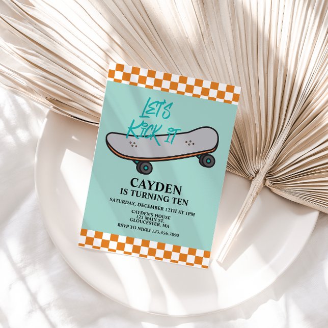 Skateboard Let's Kick It Birthday Invitation (Creator Uploaded)