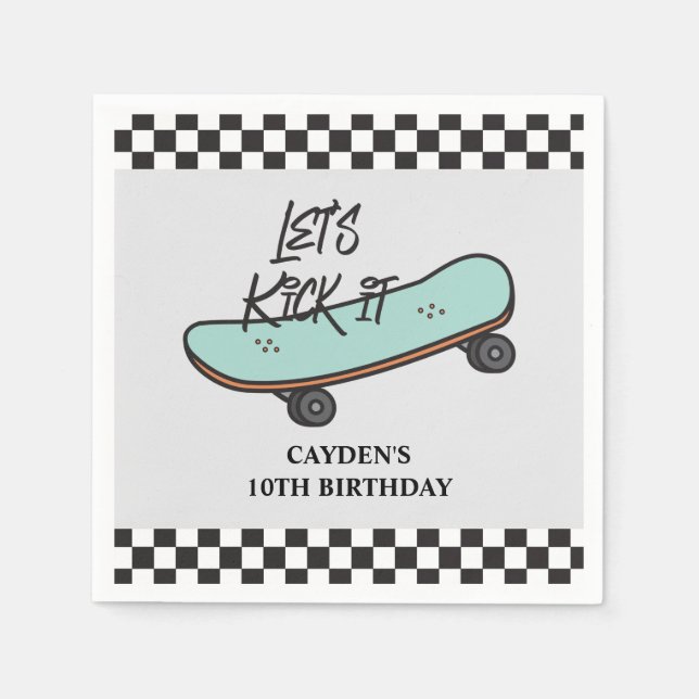 Skateboard Let's Kick It Birthday Napkins (Front)