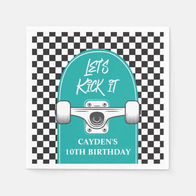 Skateboard Let's Kick It Birthday Napkins (Front)