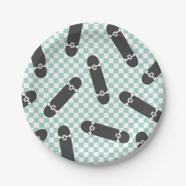 Skateboard Let's Kick It Birthday Paper Plates (Front)