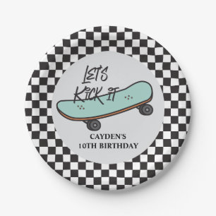 Skateboard Let's Kick It Birthday Paper Plates