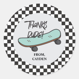 Skateboard Let's Kick It Birthday Thank You Favor Classic Round Sticker