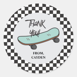 Skateboard Let's Kick It Birthday Thank You Favor Classic Round Sticker