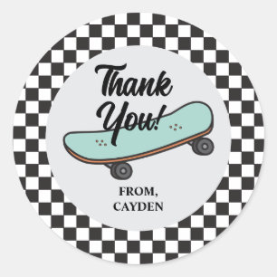 Skateboard Let's Kick It Birthday Thank You Favor Classic Round Sticker