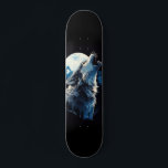 Skateboard Lobo howling under moonlight<br><div class="desc">The skateboard features a visual design of a wolf howling under the moonlight. The design evokes the image of a wolf in a characteristic howling posture, with the moon shining in the background. This design has been artistically captured on the skateboard surface, using colors and details to capture the night...</div>