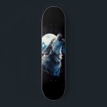 Skateboard Lobo howling under moonlight<br><div class="desc">The skateboard features a visual design of a wolf howling under the moonlight. The design evokes the image of a wolf in a characteristic howling posture, with the moon shining in the background. This design has been artistically captured on the skateboard surface, using colors and details to capture the night...</div>