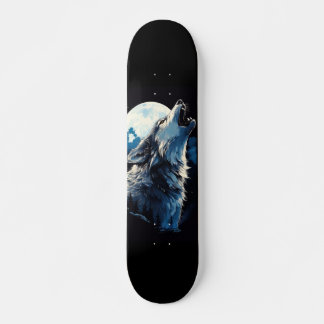 Skateboard Lobo howling under moonlight