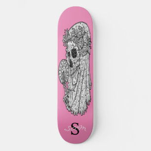 skateboard Monogram Pink Wedding Skull